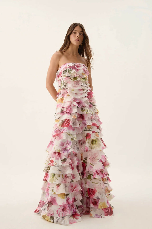 Aje Fleur Pleated Gown Collage Floral Size 14 - 14 / Floral - Dresses