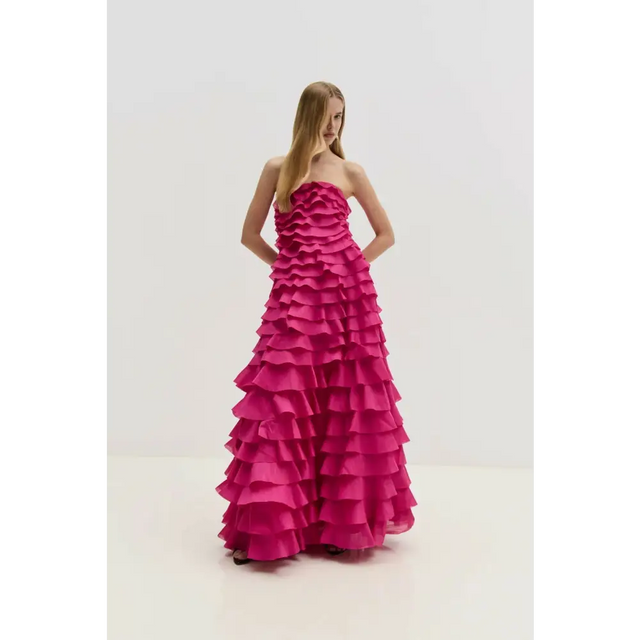 Aje Fleur Pleated Gown - Magenta - 12 / Magenta - Dresses