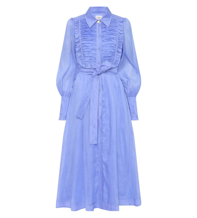 Aje Iris Pleated Bib Midi Dress in Mist Blue Size 10 - 10 / Blue - Dresses