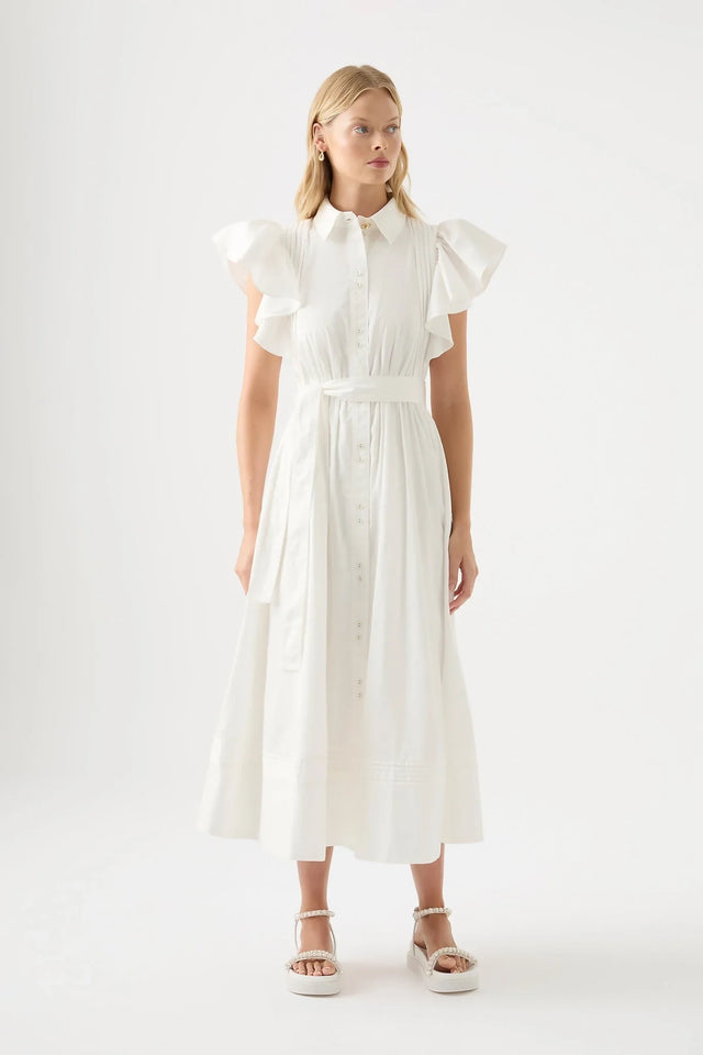 Aje Kindred Frill Midi Dress Ivory Size 8 - 8 / White - Dresses