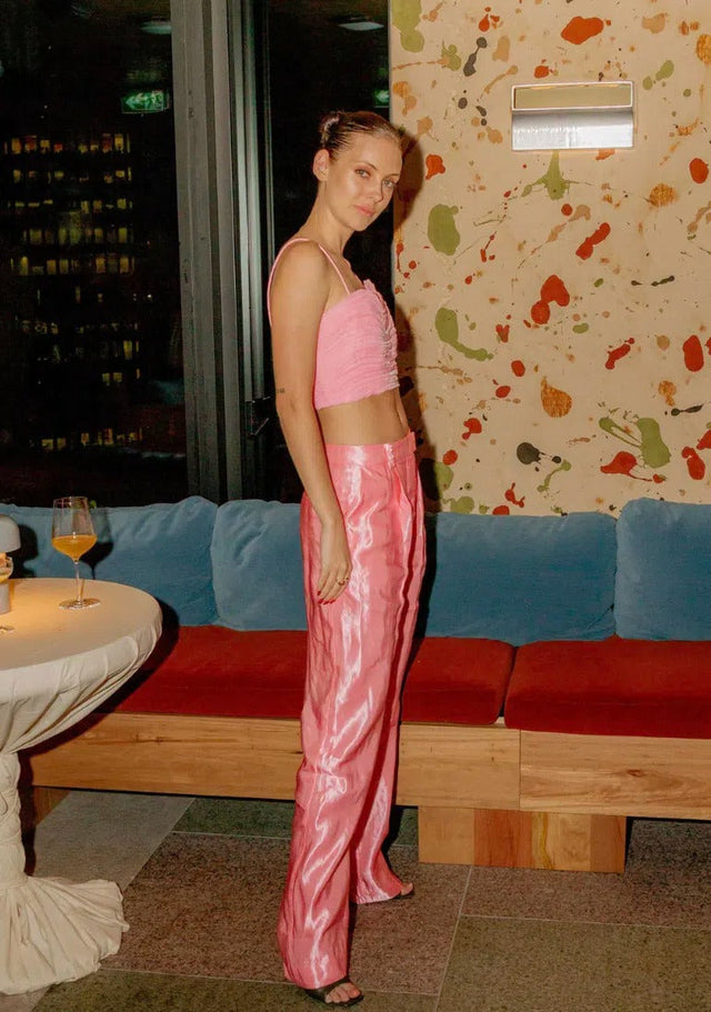 Aje Laurier Wave Cropped Top And Gracious Pant Set Pink Size 6 / XS - Outfit Sets