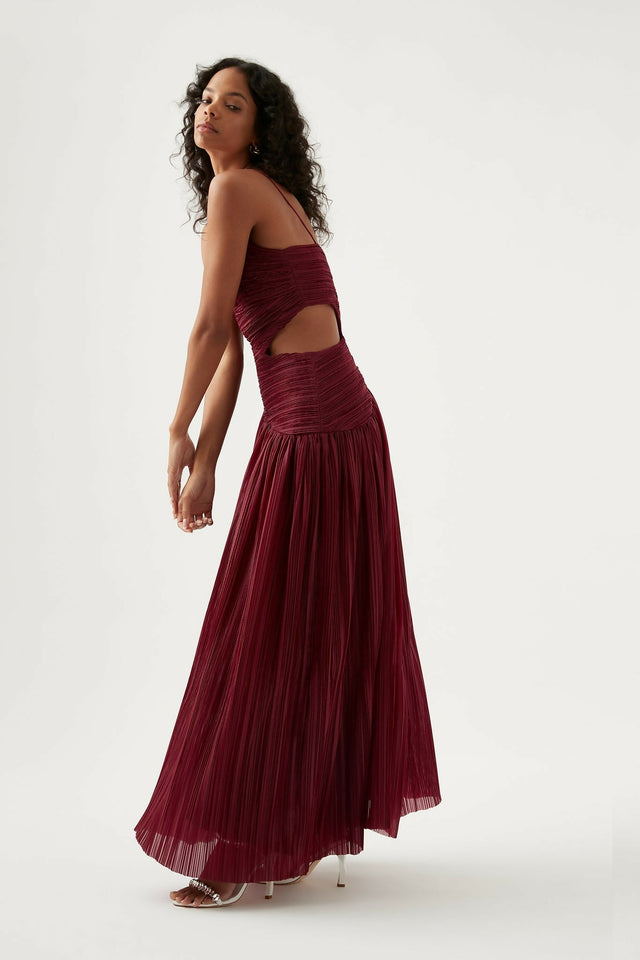 Aje Laurier Wave Maxi Dress - 12 / Red - Dresses