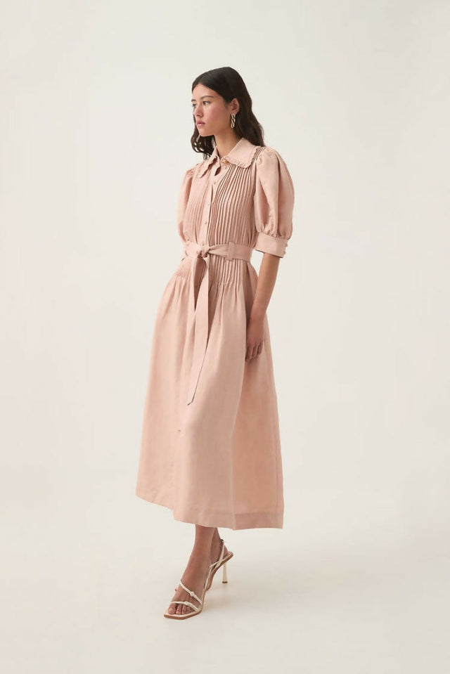 AjeMadeleineBeltedMidiDressinBlush