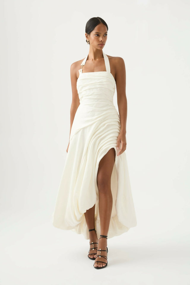 Aje Mika Draped Split Maxi Dress Ivory Size 10 / M - 10 / White - Dresses