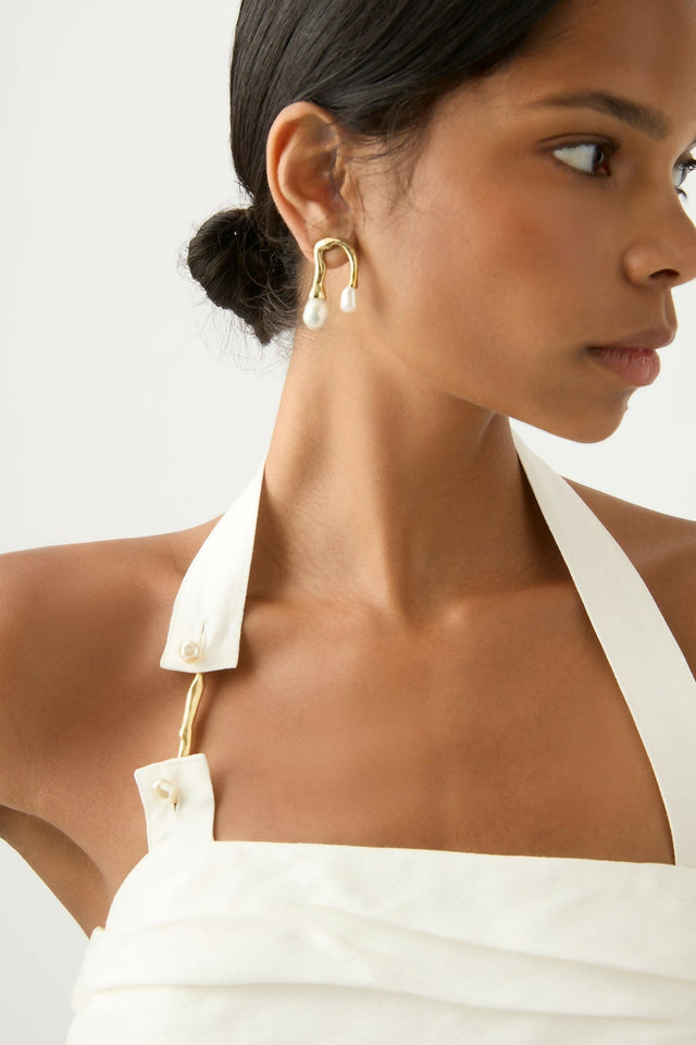 Aje Mika Draped Split Maxi Dress Ivory Size 6 / XS - 6 / White - Dresses