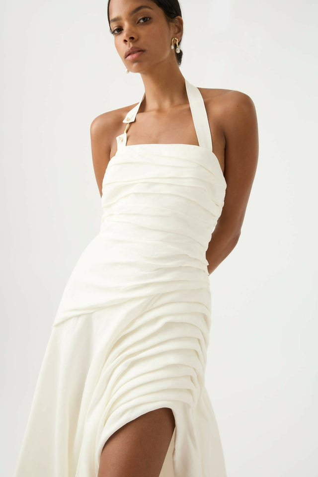 Aje Mika Draped Split Maxi Dress Ivory Size 6 / XS - 6 / White - Dresses