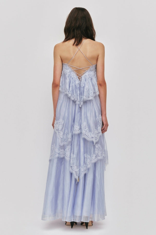 Aje Ophelia Lace Gown in French Blue - Dresses