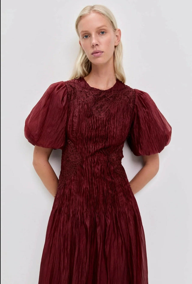 Aje Ophelia Lace Midi Dress - 12 / Red - Dresses