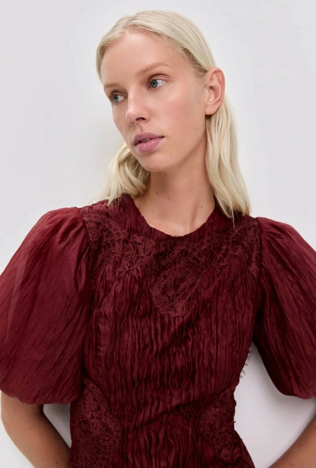 Aje Ophelia Lace Midi Dress - 12 / Red - Dresses