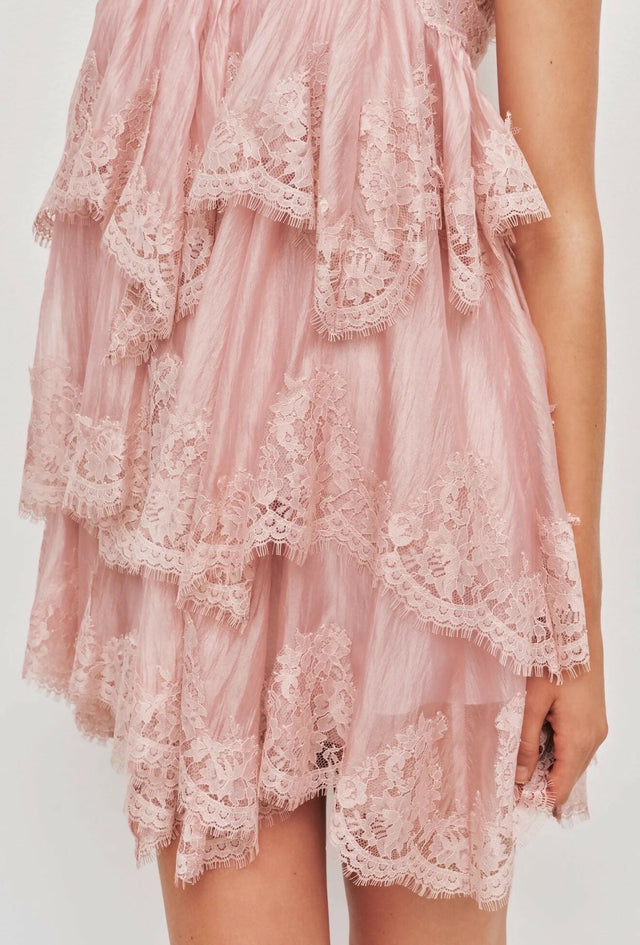 Aje Ophelia Lace Mini Dress - 10 / Pink - Dresses