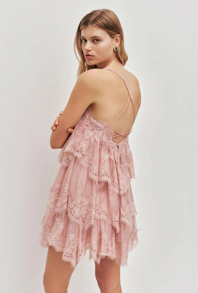 Aje Ophelia Lace Mini Dress - 10 / Pink - Dresses