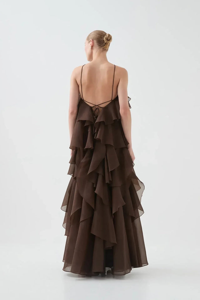 Aje Pandorea Layered Maxi Dress Carob Brown - Dresses