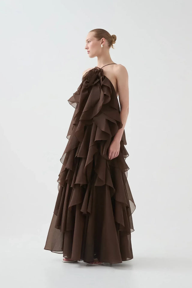 Aje Pandorea Layered Maxi Dress Carob Brown - Dresses