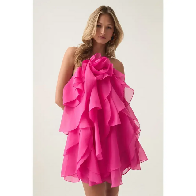 Aje Pandorea Layered Mini Dress Fuchsia Size 6 - 6 / Pink - Dresses
