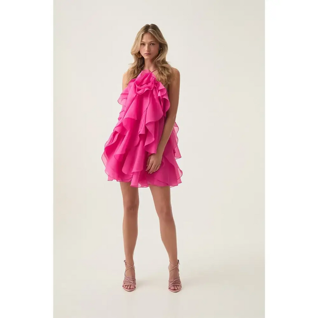 Aje Pandorea Layered Mini Dress Fuchsia Size 6 - 6 / Pink - Dresses