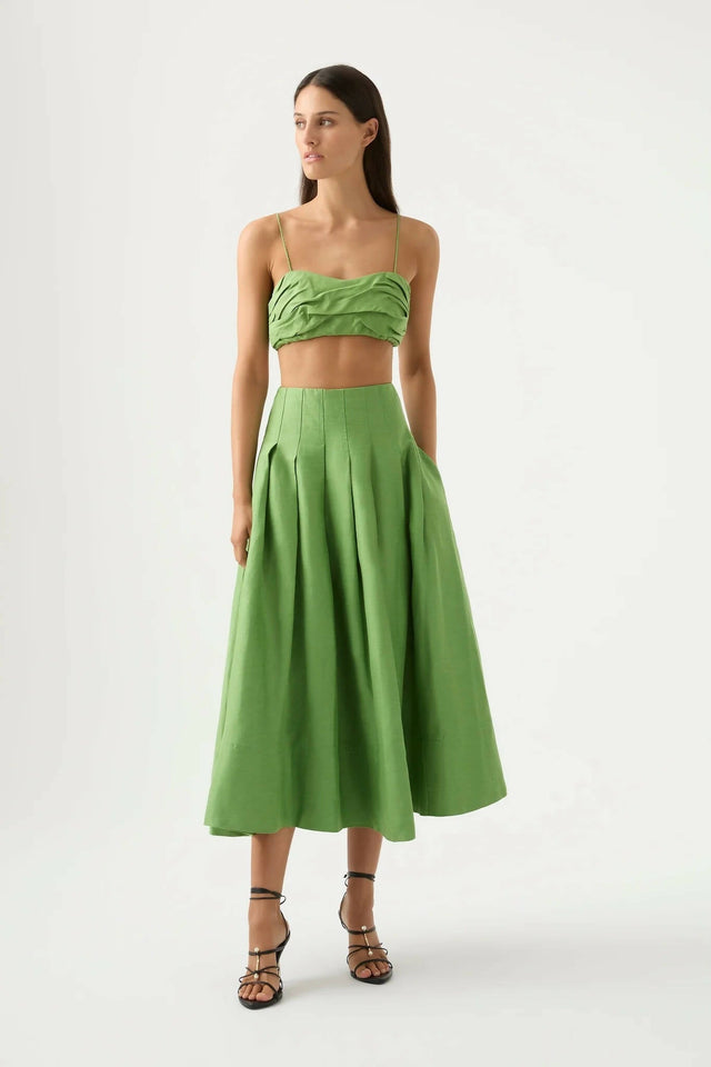 Aje Paradiso Cinched Midi Skirt And Thea Draped Twist Top - 8 / Green - Outfit Sets