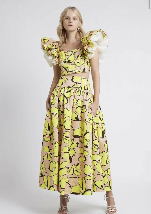 Aje Pelicano Citrus Bloom Midi Skirt & Frill Cropped Top - Dresses