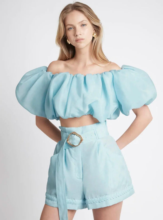 AJE - Aje Riviera Off Shoulder Tube Silk Top & Braided Silk Short Set