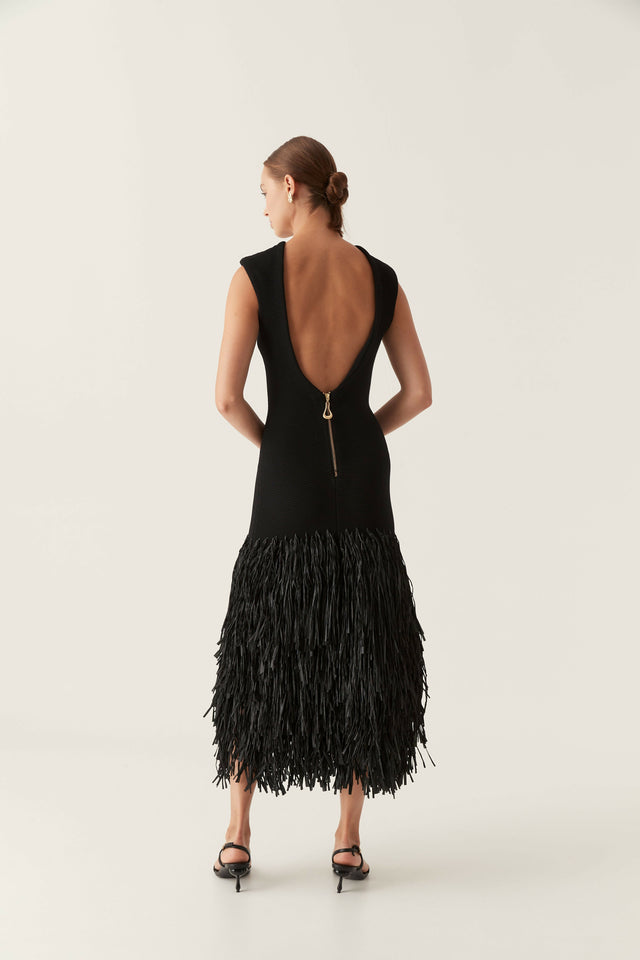Aje Rushes Raffia Knit Midi Dress in Black Size 8 / S - 8 / Black - Dresses