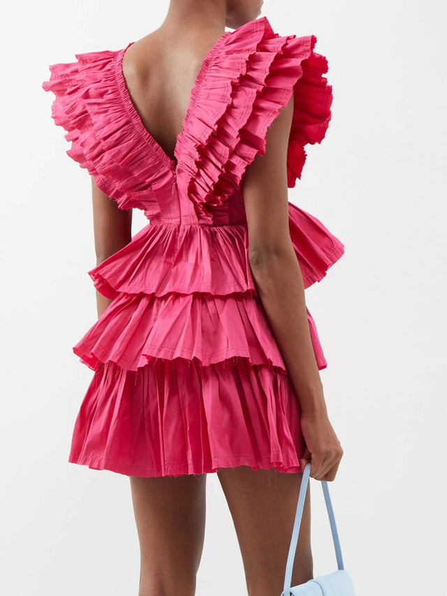 Aje Rythmic Frilled Mini Dress - 8 / Fuchsia - Dresses