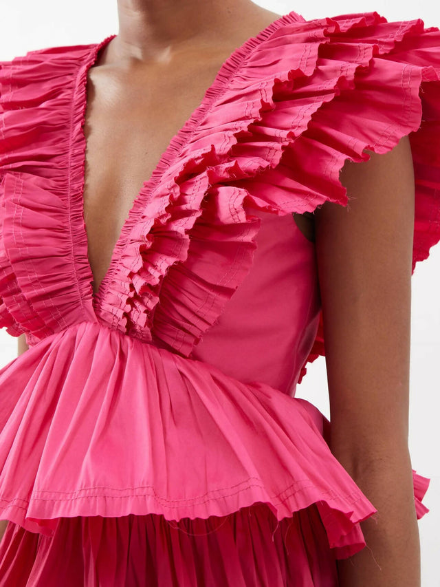Aje Rythmic Frilled Mini Dress - 8 / Fuchsia - Dresses
