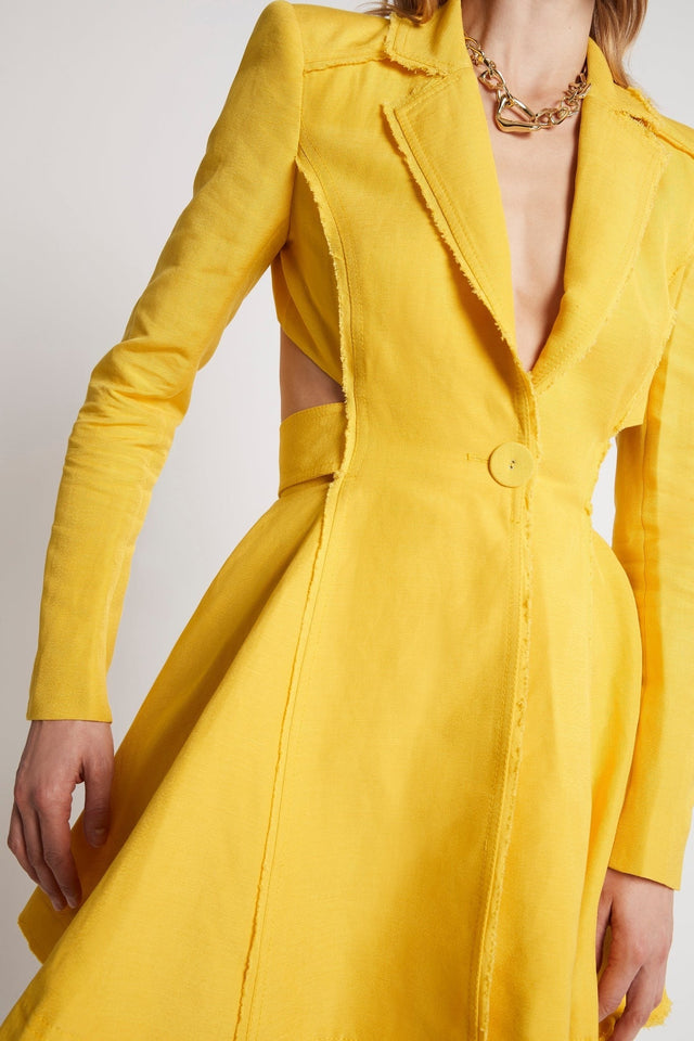 Aje Simone Cut Out Jacket Dress Yellow Size 6 / XS - 6 / Yellow - Dresses
