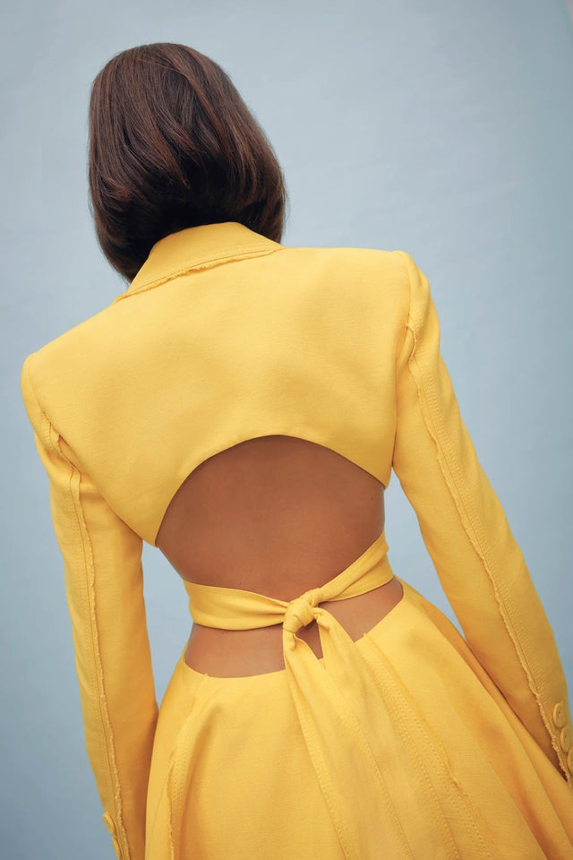 Aje Simone Cut Out Jacket Dress Yellow Size 6 / XS - 6 / Yellow - Dresses