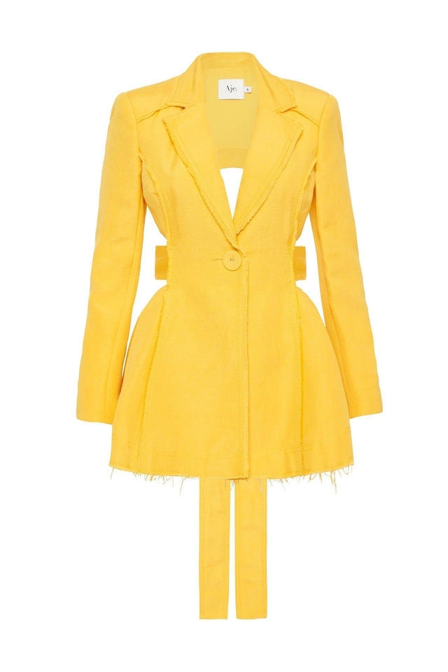 Aje Simone Cut Out Jacket Dress Yellow Size 6 / XS - 6 / Yellow - Dresses