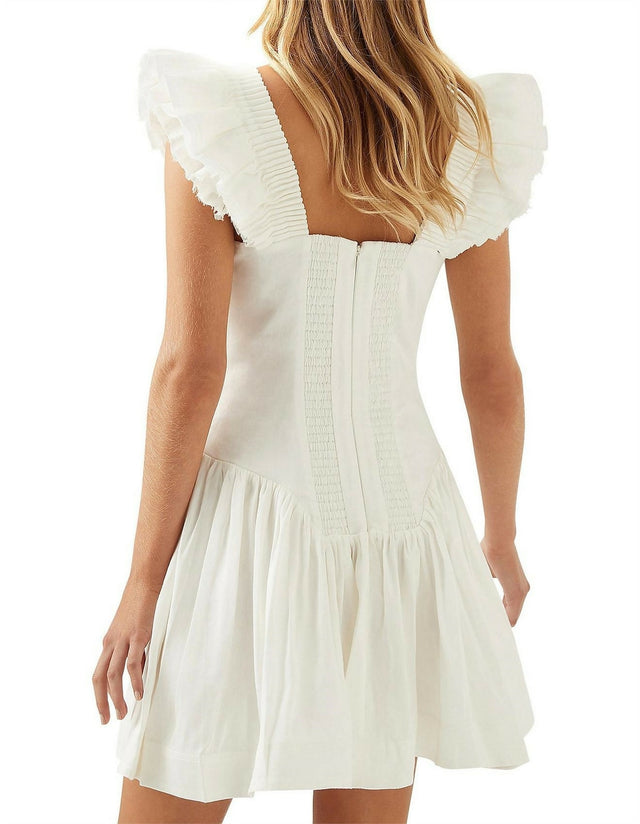 Aje Simone Frill Sleeve Mini Dress White Size 8 - 8 / White - Dresses