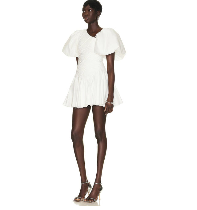 Aje Siren Drawstring Mini Dress - 8 / White - Dresses