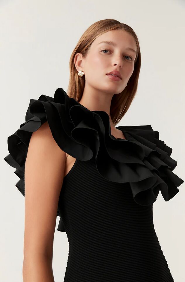 Aje Transcendent Ruffle Midi - 12 / Black - Dresses