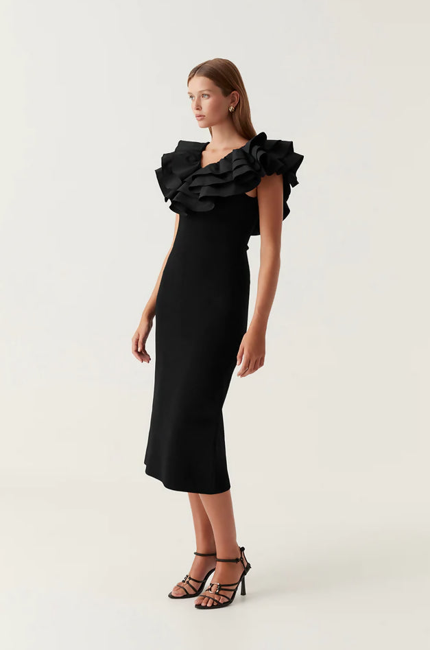 Aje Transcendent Ruffle Midi - 12 / Black - Dresses