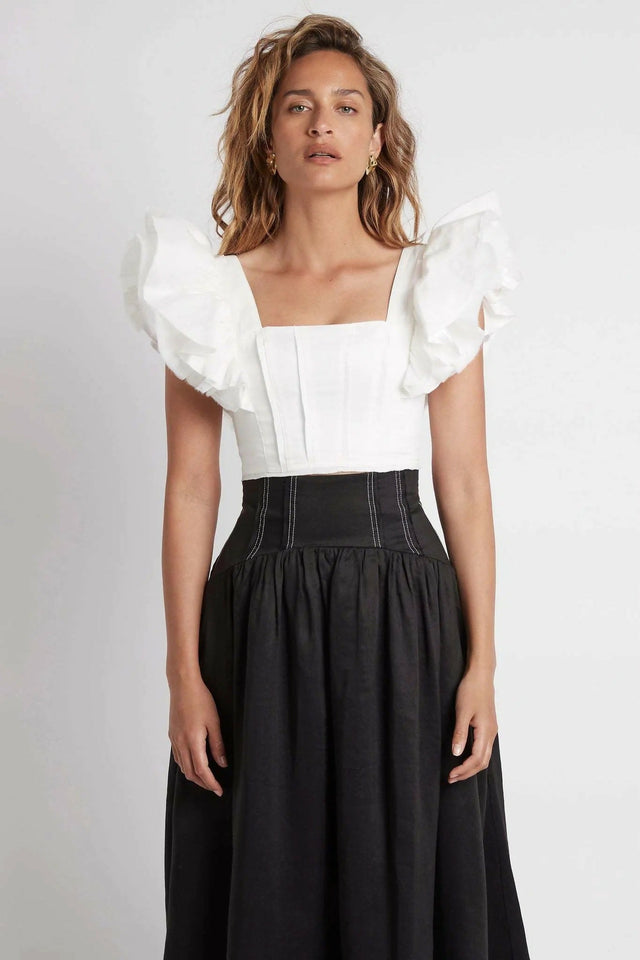 Aje Vanades Frill Crop Top & Flare Midi Skirt Set Ivory/Black Size 10/12 - 10 / Multi - Outfit Sets
