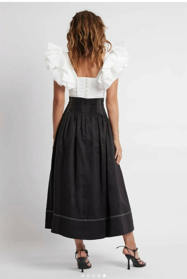 Aje Vanades Frill Crop Top & Flare Midi Skirt Set Ivory/Black Size 10/12 - 10 / Multi - Outfit Sets