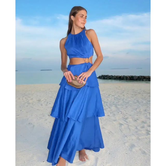 Aje Wave Cut Out Ring Midi - 6 / Blue - Dresses