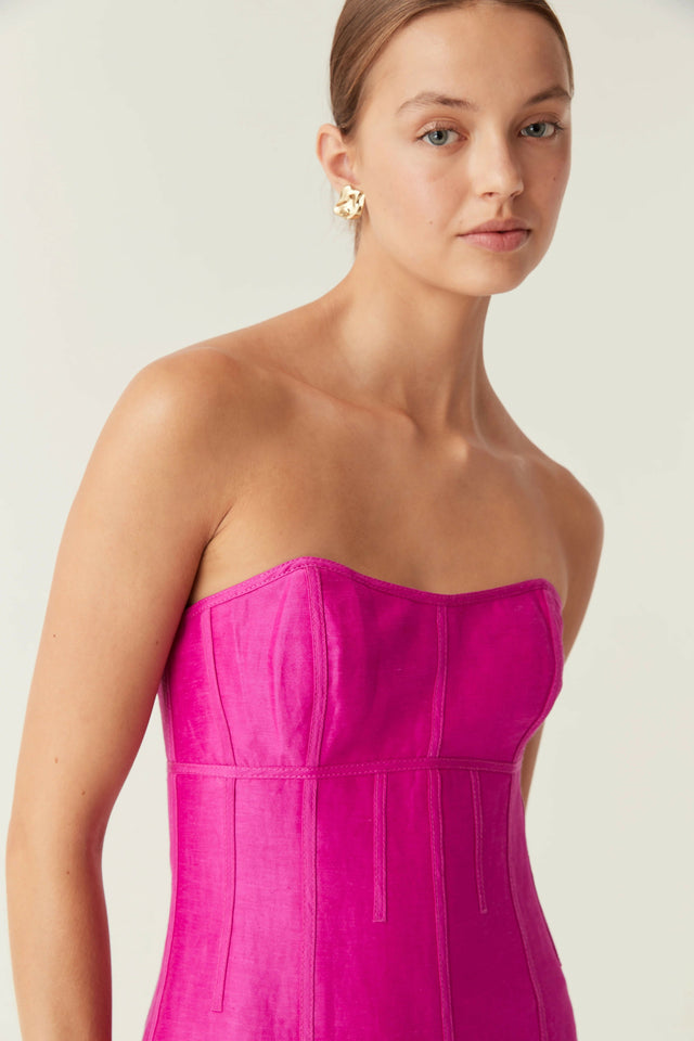 Aje Zayla Strapless Mini Dress Deep Magenta - 10 / Pink - Dresses