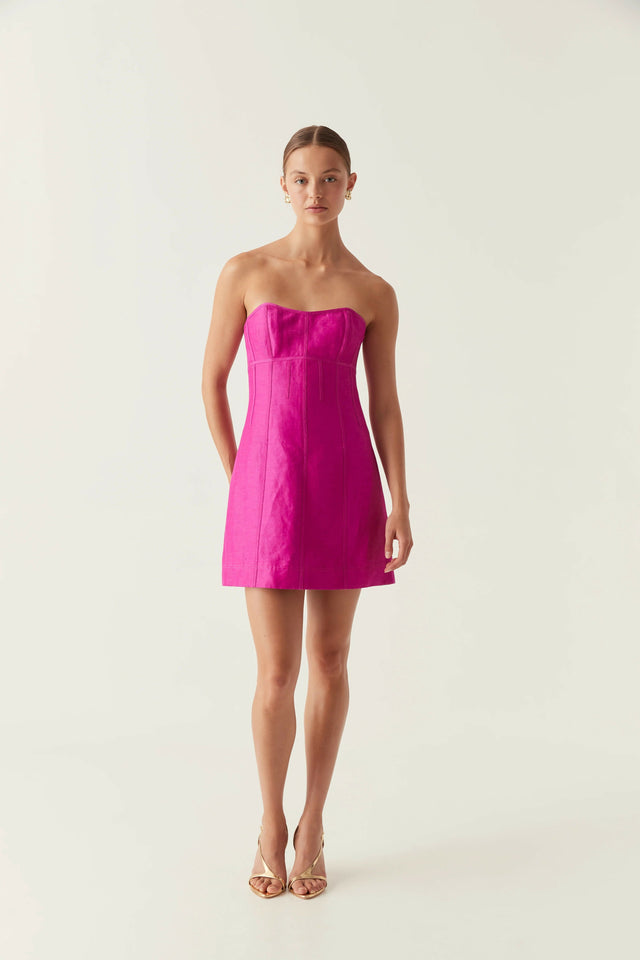 Aje Zayla Strapless Mini Dress Deep Magenta - 10 / Pink - Dresses