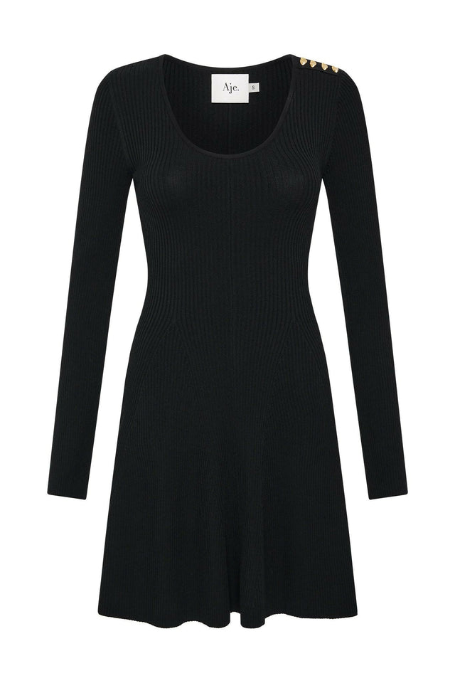 Aje Zeitgeist Knit Mini Dress Black Size M / AU 10 - 10 / Black - Dresses