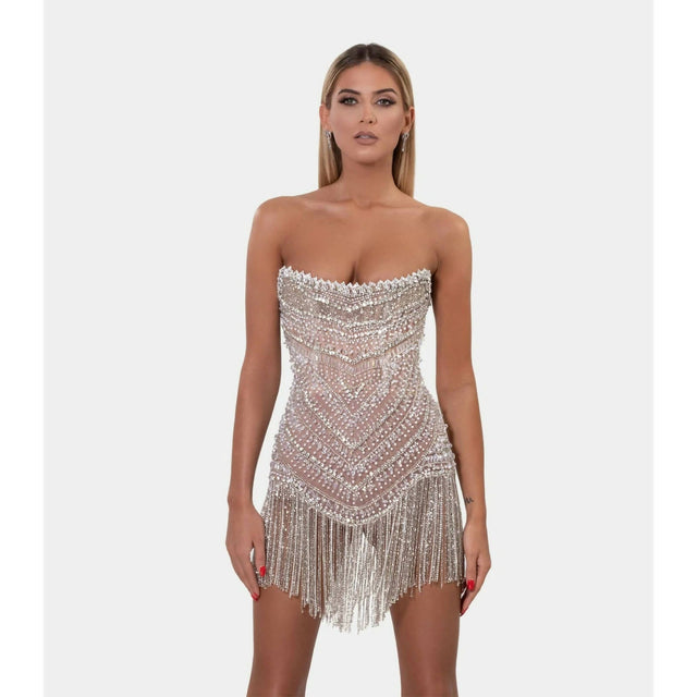 Albina Dyla Wild Silver/Nude Corset Dress - 6 / Silver - Dresses