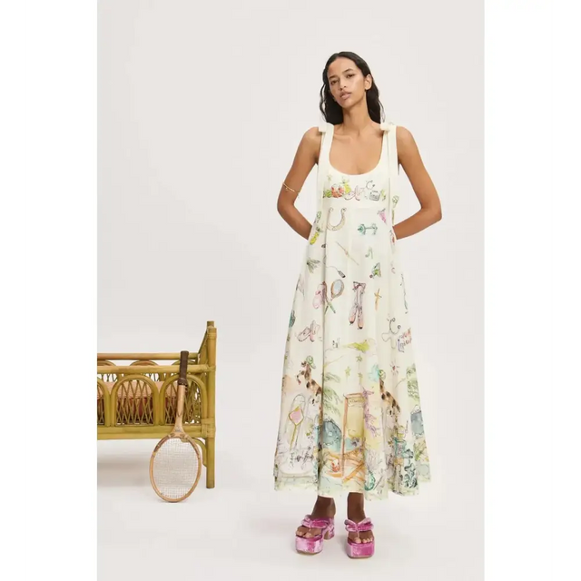 Alemais Anouk Ballet Maxi Sundress White Print Size AU 6 - 6 / Print - Dresses