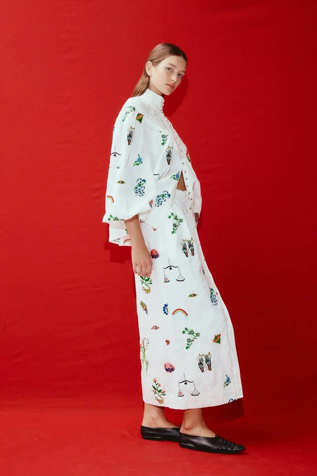 Alemais Atticus Embroidered Shirt - 12 / Print - Shirts & Tops