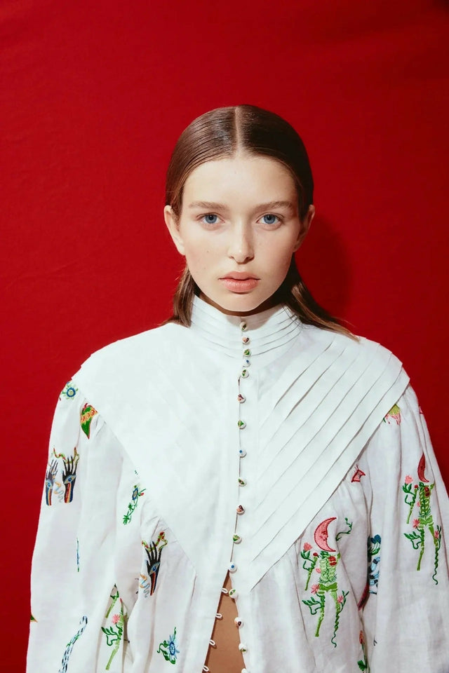 Alemais Atticus Embroidered Shirt - 12 / Print - Shirts & Tops