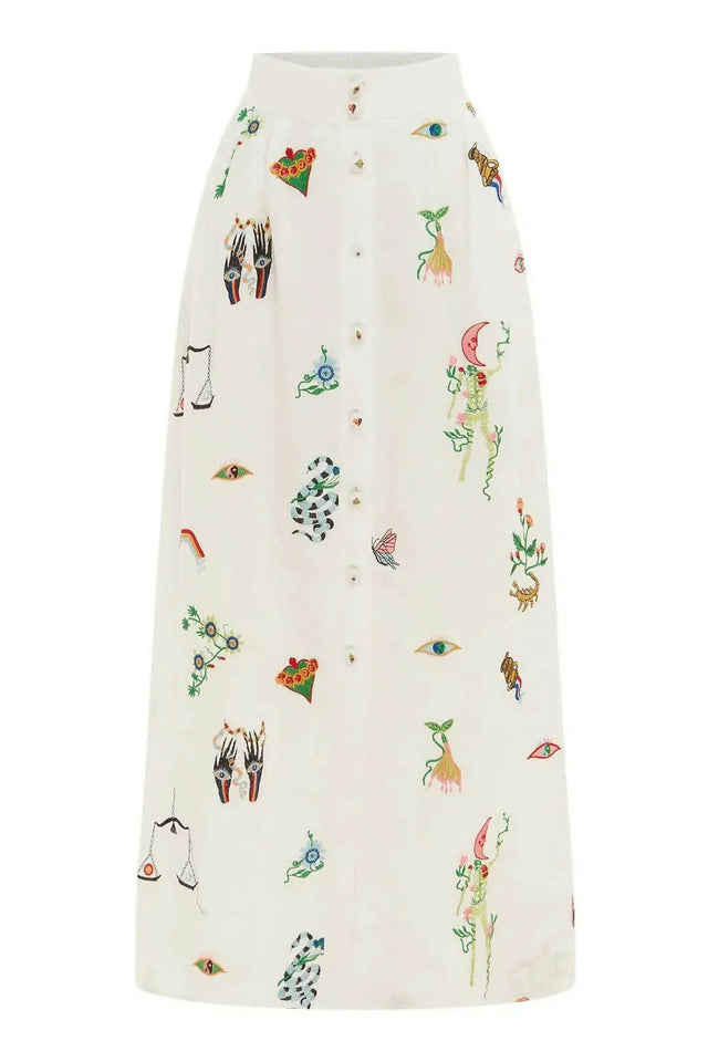 Alemais Atticus Embroidered Shirt and Skirt Set Cream Multi Size 12 - 12 / Print - Outfit Sets