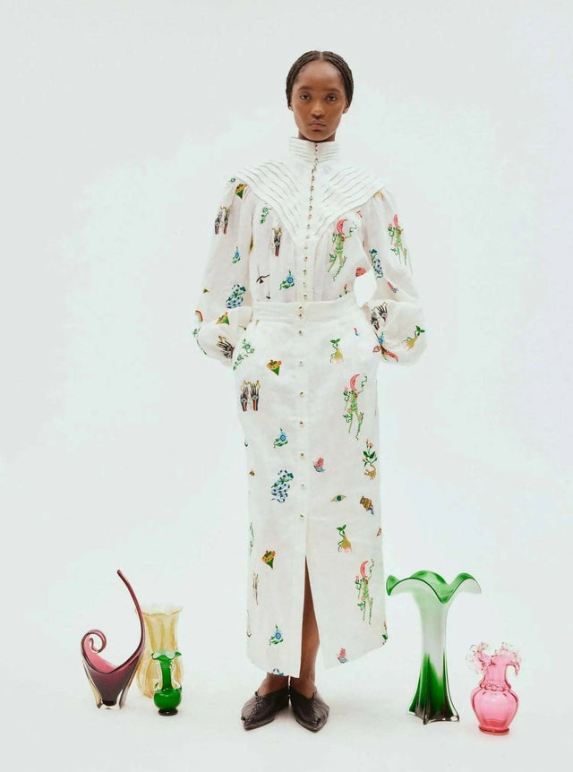 Alemais Atticus Embroidered Shirt and Skirt Set Cream Multi Size 12 - 12 / Print - Outfit Sets