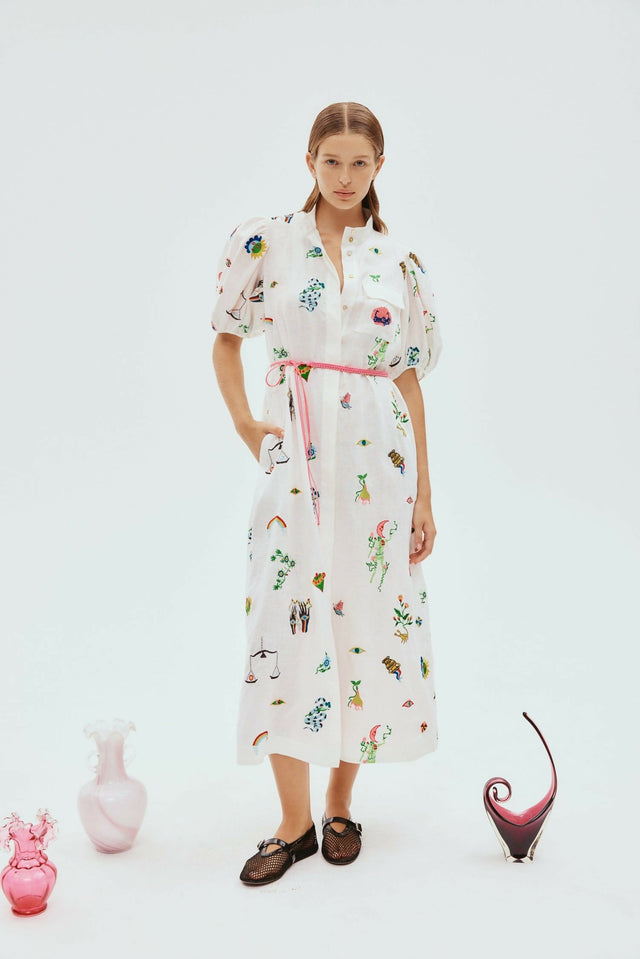 Alemais Atticus Embroidered Shirtdress In Cream - 12 / Multi - Dresses