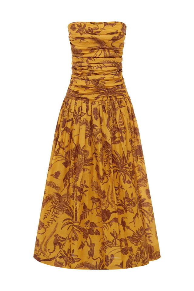 Alemais Banana Blossom Ruched Gown - 8 / Yellow - Dresses