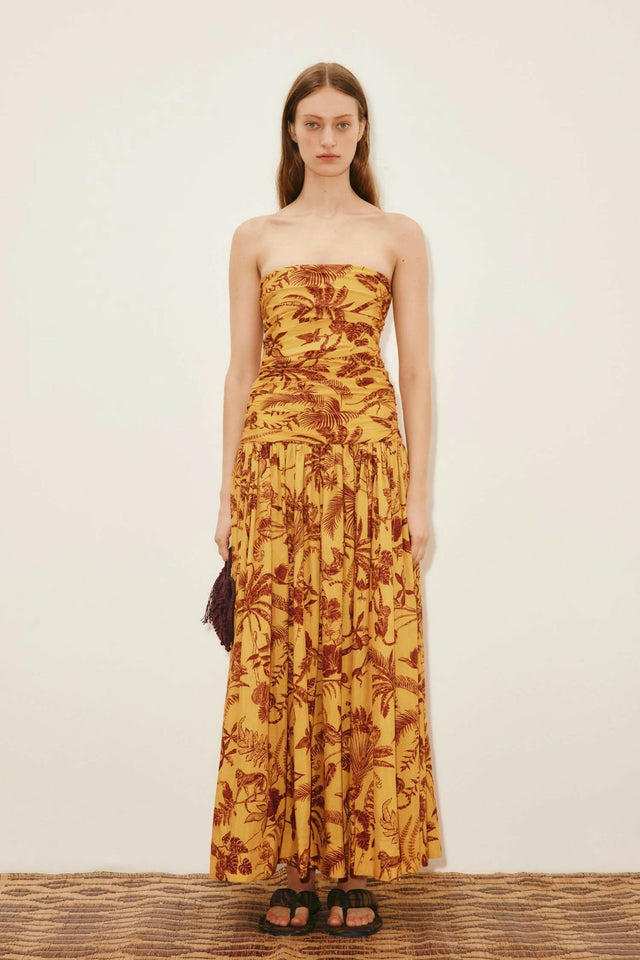 Alemais Banana Blossom Ruched Gown - 8 / Yellow - Dresses