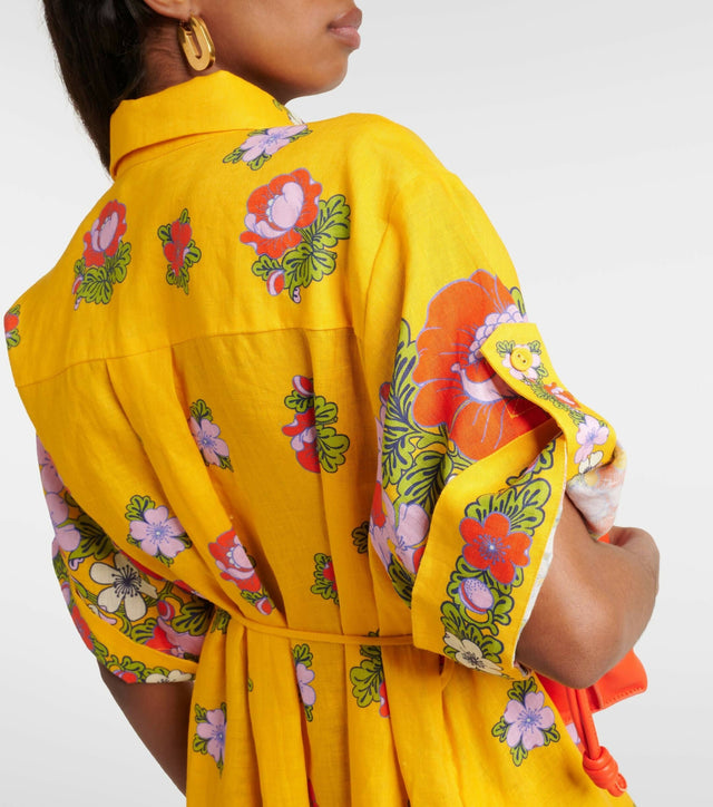 Alemais Belted Floral Linen Shirt Dress - 12 / Floral - Dresses
