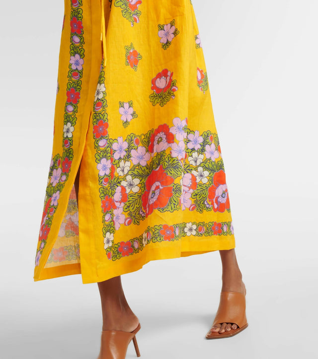 Alemais Belted Floral Linen Shirt Dress - 12 / Floral - Dresses