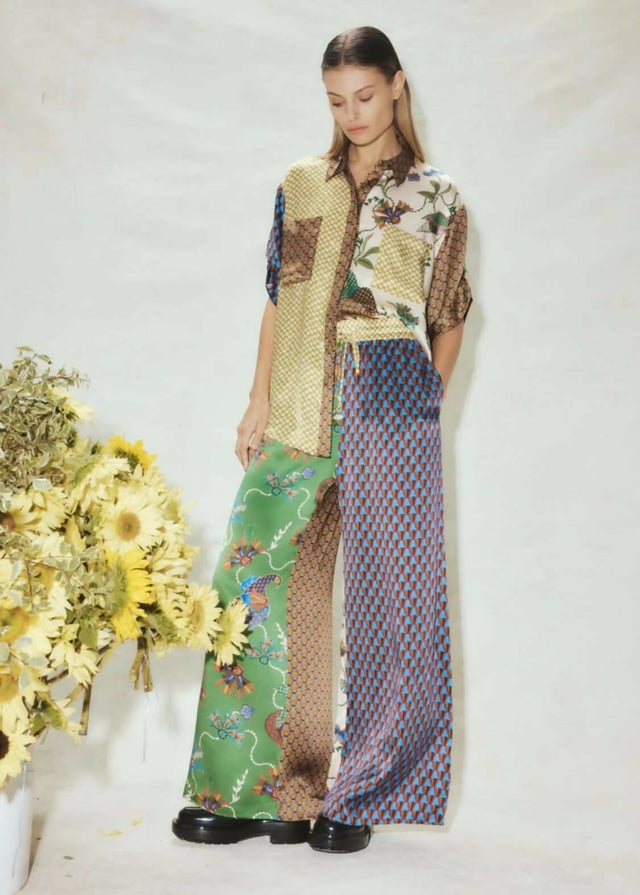 Alemais Birdie Spliced Silk Shirt and Pants Set Multi Print Size 14 - 14 / Print - Outfit Sets